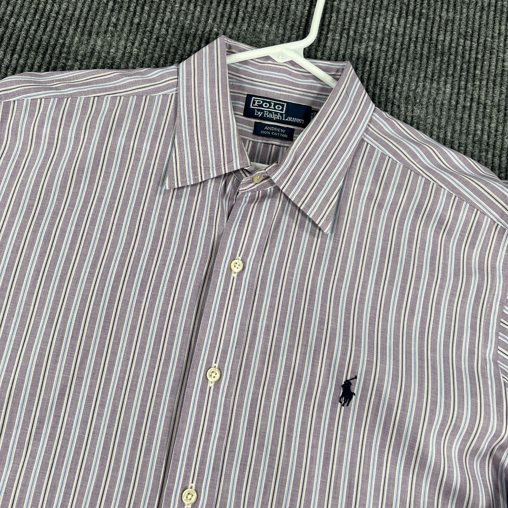 Polo Ralph Lauren Andrew Shirt Mens 16.5 Purple Striped Long Sleeve Button Up